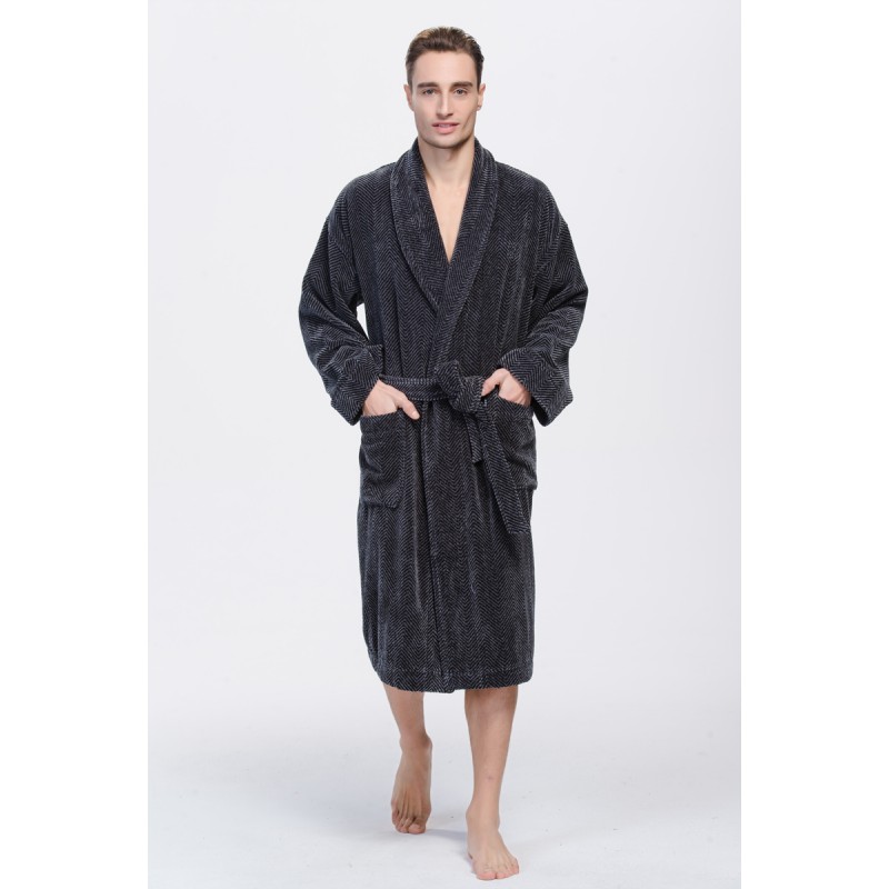 HBT1016 - All Cotton Terry Velour Bathrobe Dressing Gown Charcoal ...