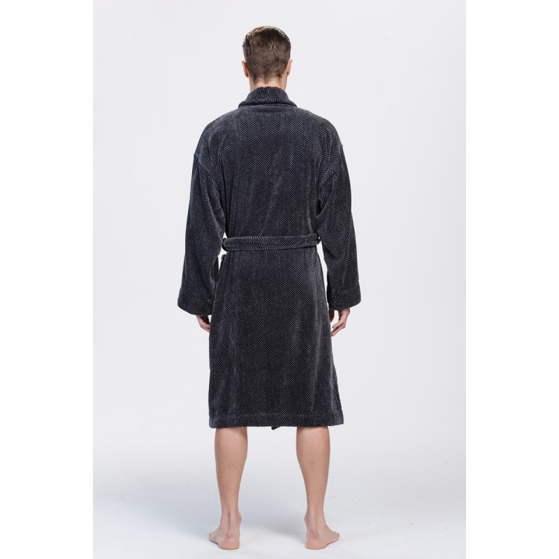 HBT1016 - All Cotton Terry Velour Bathrobe Dressing Gown Charcoal ...